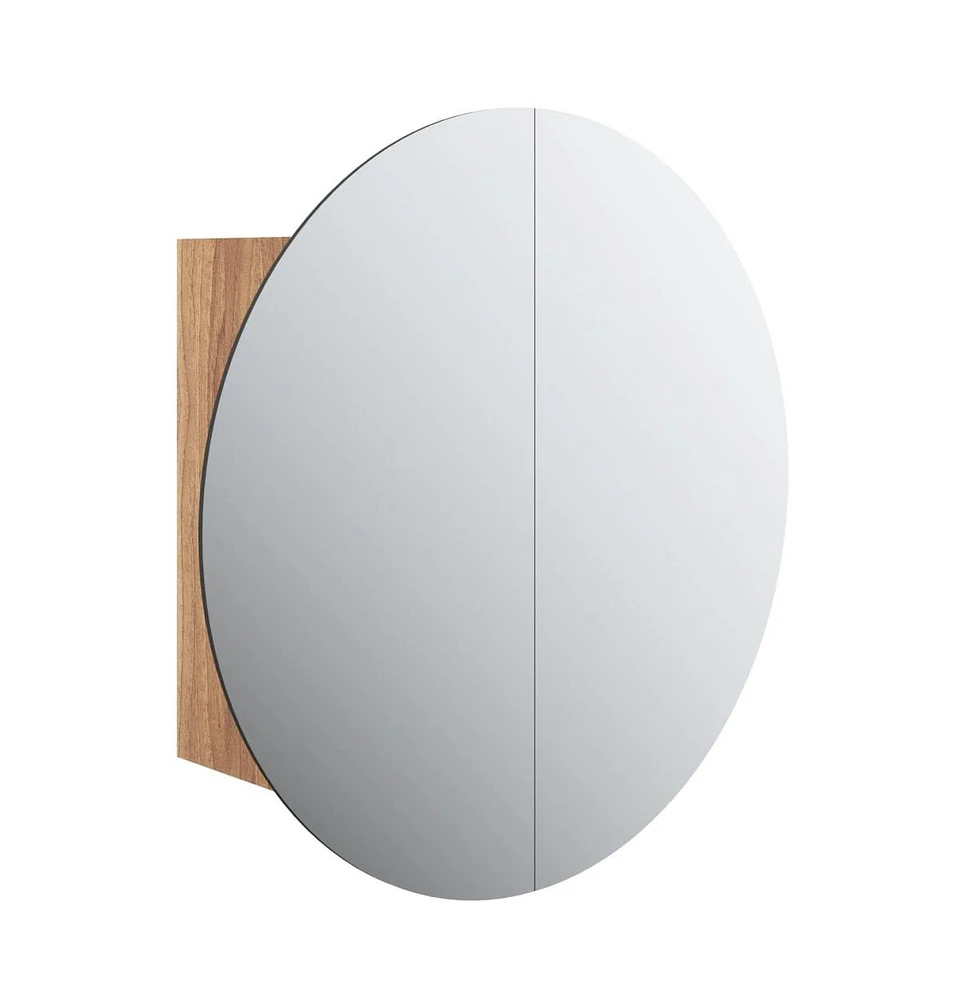 vidaXL Bathroom Cabinet with Round Mirror&Led Oak 18.5"x18.5"x6.9"