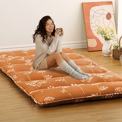 Caromio Futon Mattress Twin Size, Floral Print Floor Pad Portable Dorm Sleeping Pad, 39"x 80"