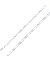 Bling Jewelry Solid Strong Medium Size Sterling Silver Flat 4mm Figaro Link Chain Necklace For Women Inch