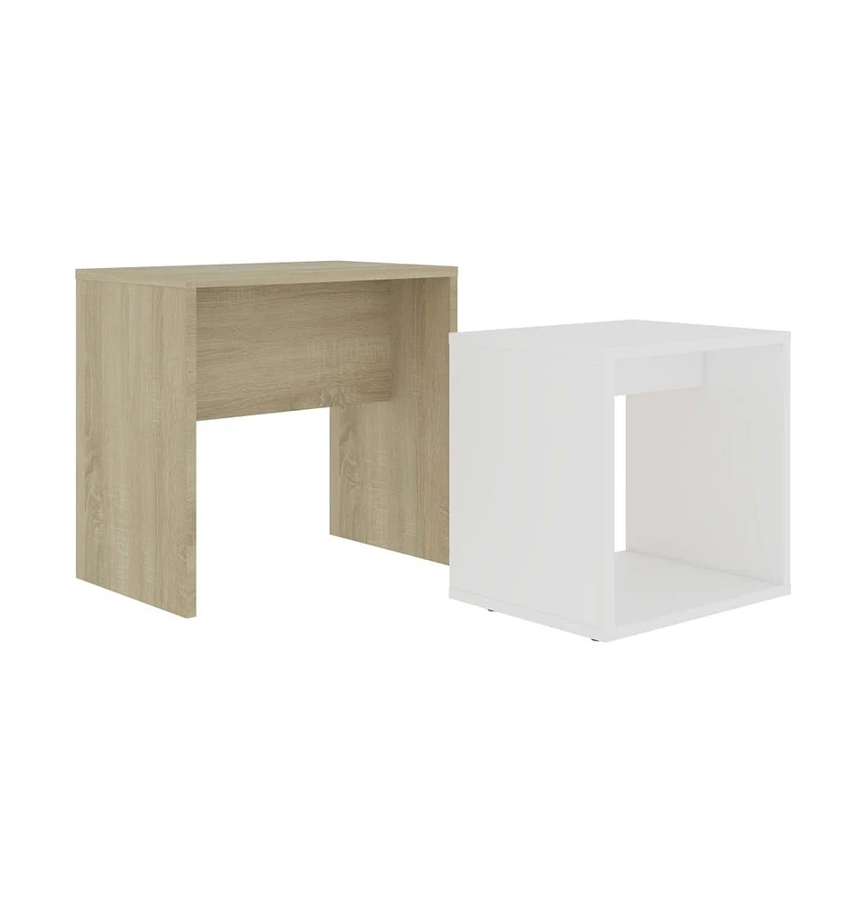 vidaXL Coffee Table Set White and Sonoma Oak 18.9"x11.8"x17.7" Engineered Wood