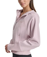 Dkny Women's Embroidered-Logo Cropped Zip-Front Fleece Hoodie