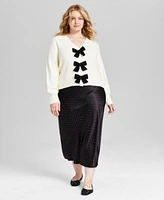 Now This Trendy Plus Size Bow Embellished Cardigan Studded Satin Skirt