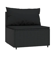 vidaXL Patio Middle Sofa with Cushions Poly Rattan