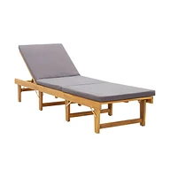 vidaXL Folding Sun Lounger with Cushion Solid Acacia Wood