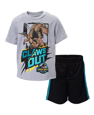 Jurassic World Boys Dinosaur Athletic Graphic T-Shirt Mesh Shorts Outfit Set to