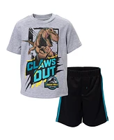 Jurassic World Boys Dinosaur Athletic Graphic T-Shirt Mesh Shorts Outfit Set to