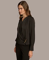 Donna Karan New York Women's Long Sleeve Faux-Wrap Satin Blouse