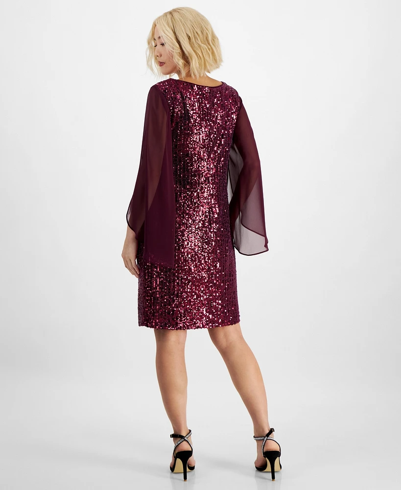 Connected Petite Sequin Angel-Sleeve Dress