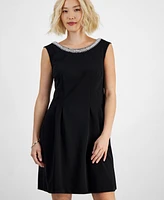 Connected Petite Embellished Scoop-Neck Dress