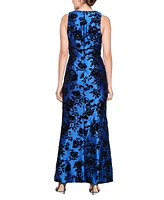 Sl Fashions Petite Women's Flocked Velvet Halter Gown