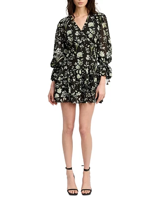 En Saison Women's Emory Printed Long-Sleeve Mini Dress