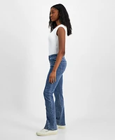 Madden Girl Juniors' Mid-Rise Sequin-Front Bootcut Jeans