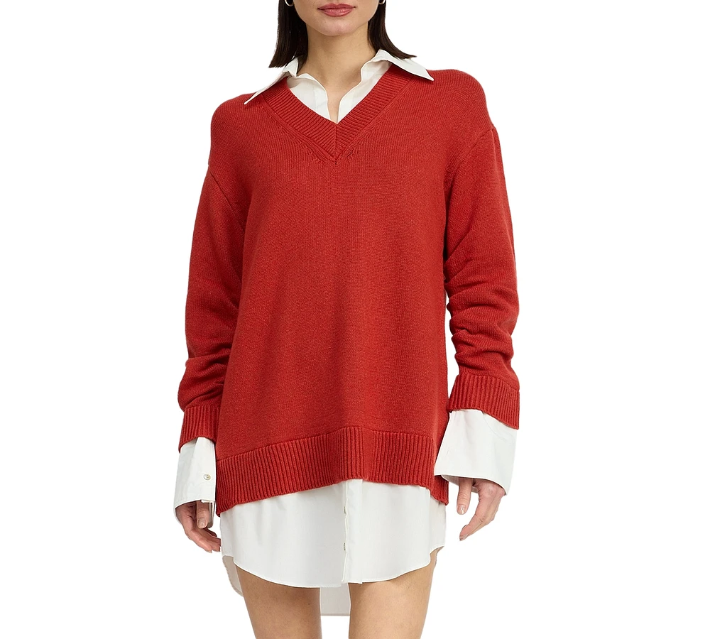 En Saison Women's Colby Mixed Media Sweater Dress