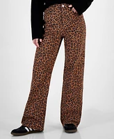 Tinseltown Juniors' Leopard-Print Wide-Leg Jeans