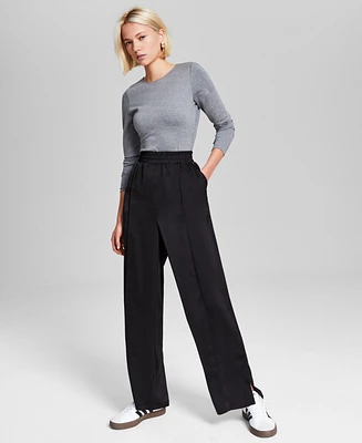 And Now This Women's Seam-Front Wide-Leg Satin Pants, Created for Macy's