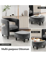 Sugift Comfy Accent Armchair with Footrest-Gray