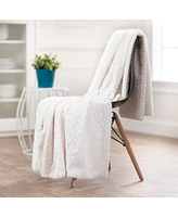 Chanasya Premium Cable Knit Embossed Faux Fur Throw Blanket