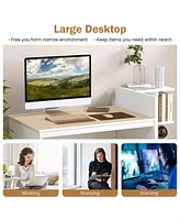 Sugift Computer Desk Home Office with Bookshelf and Drawers-White