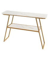 Sugift Console Table with Open Shelf Gold Metal Frame Living Room Hallway-White