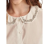 Lucky Brand Women's Cotton Embellished Peter Pan Collar Shirt