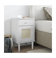 vidaXL Bedside Cabinet Senja Rattan Look White 15.7"x13.8"x25.6" Solid Wood Pine