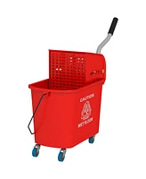 Homcom Mop Bucket with Wringer on Wheels for Floor Cleaning 21 Quart Red