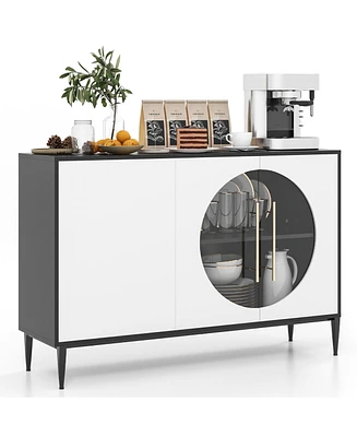 Gymax Sideboard Cabinet w/ Tempered Glass Door Elevated Metal Legs Free-standing