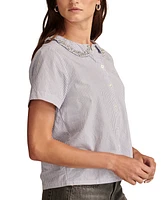 Lucky Brand Women's Embellished Striped Button-Front Cotton Shirt