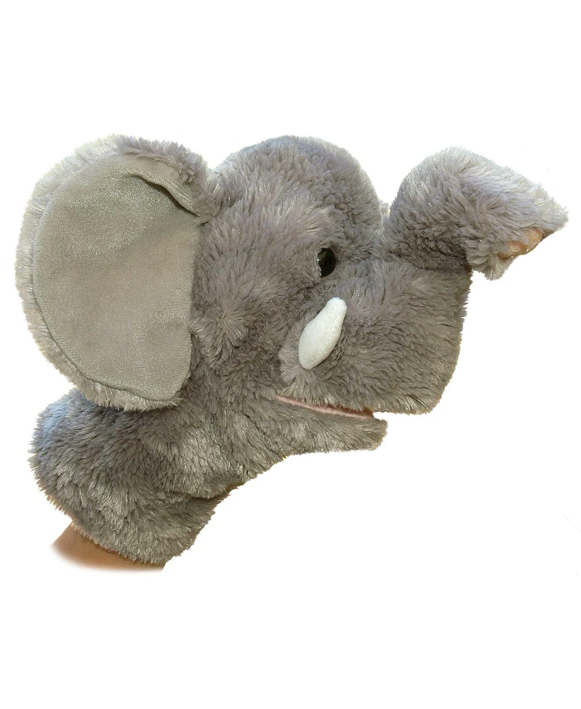 Aurora Medium Elephant Hand Puppet Interactive Plush Toy Gray 10"