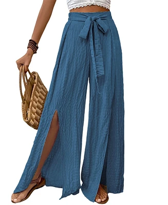 Cupshe Women's Checkered Blue Wide Leg Split Hem Pants