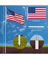 Yescom Bravery 10Ft Flag Pole Kit Aluminum Outside Inground Yard Garden with 3'x5' Usa Flag Ball Top Silver2 Packs