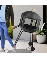 Inolait 28 Inch Portable Fire Pit on Wheels with Log Grate-Black