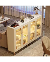 Tribesigns Set of 2 Buffet Cabinet with Storage, Modern Kitchen Accent Cabinet with Acrylic Doors and Led Light