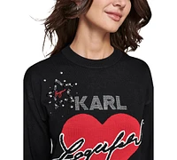 Karl Lagerfeld Paris Petite Beaded Heart Sweater