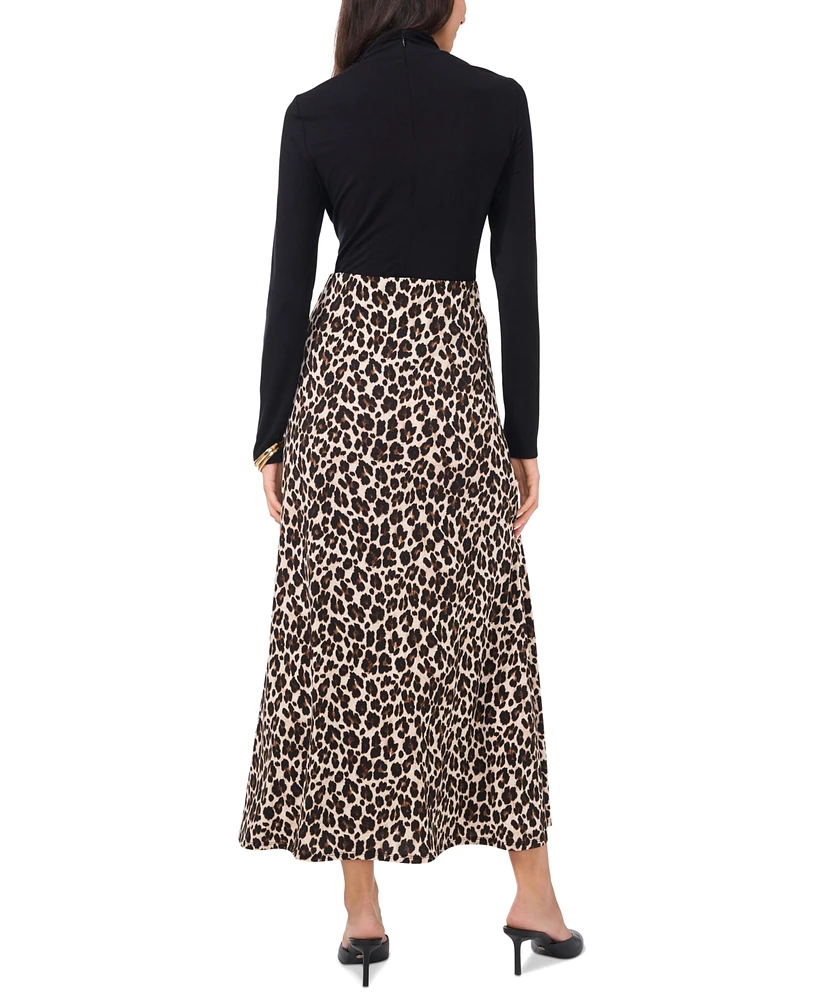 Vince Camuto Women's Pull-On A-Line Cheetah Print Midi Skirt