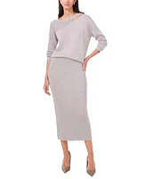 Vince Camuto Womens Metallic Cutout Sweater Midi Skirt