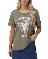 Frye Women's Stonewashed Rolled Cuff Logo Graphic T-Shirt