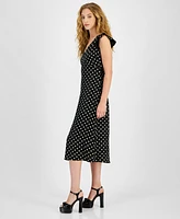 Lucy Paris Women's Rea Dot-Print Flutter-Sleeve Midi Dress - Black