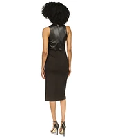 Michael Michael Kors Women's Faux-Leather Bodice Midi Dress