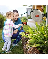 Givimo 98ft Wall Mounted Retractable Garden Hose Reel with Nozzle and Auto Rewind