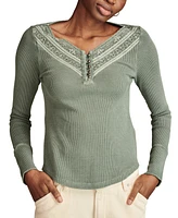 Lucky Brand Women's Embroidered Mesh Henley Top