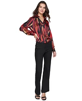 Karl Lagerfeld Paris Women's Geo-Printed Faux-Wrap Satin Top