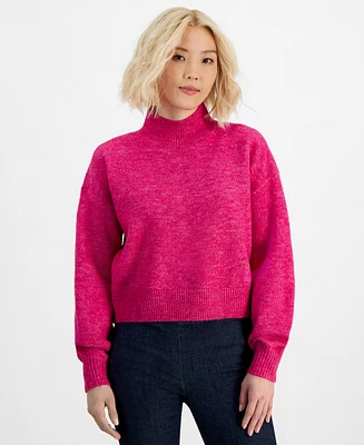 Dkny Jeans Women's Petite Mock Neck Boxy Cropped Sweater
