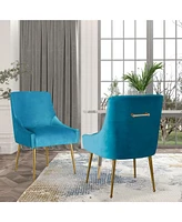 Boyel Living Velvet Dining Chair with Pulling Handle and Adjustable Foot Nails(Set of 2)