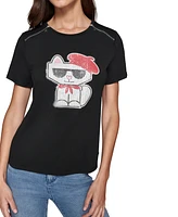 Karl Lagerfeld Paris Women's Choupette Beret Graphic T-Shirt