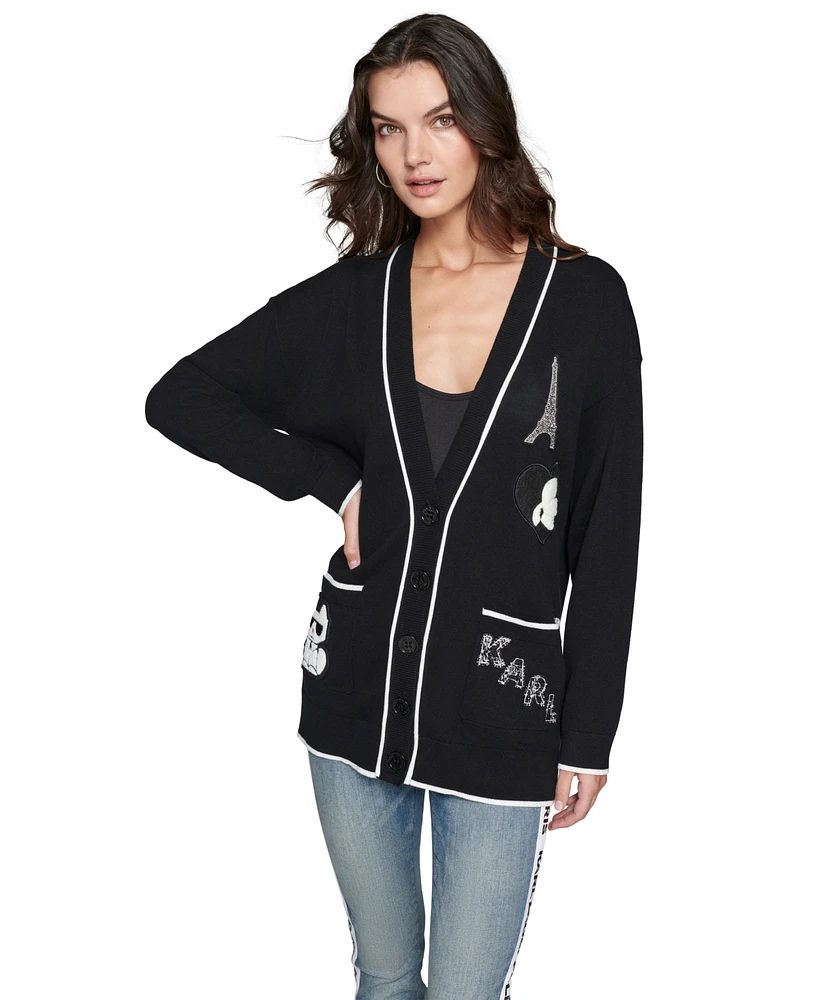 Karl Lagerfeld Paris Women's Embellished Varsity Cardigan