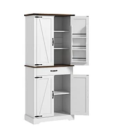 Homcom Farmhouse Kitchen Pantry Storage Cabinet w/ Doored Shelves, Drawer