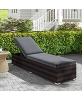 Givimo Patio Wicker Lounge Chair with 4-level Backrest and Long Seat Cushion-Brown