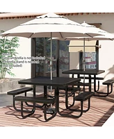 Givimo Square Picnic Table and Bench for 8 Person with Seats and Umbrella Hole-Black