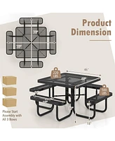 Givimo Square Picnic Table and Bench for 8 Person with Seats and Umbrella Hole-Black